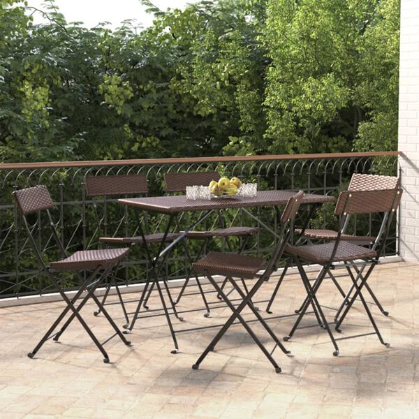 vidaXL Folding Bistro Chair Set of 6 Brown PE rattan, powder-coated steel