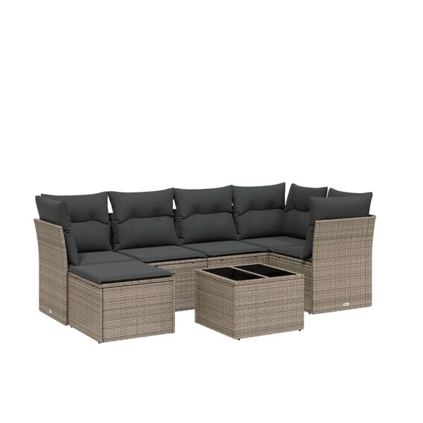 vidaXL Garden Sofa Set Light Grey PE Rattan, Powder-Coated Steel