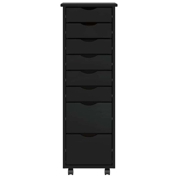 vidaXL Rolling Cabinet Black Solid Pine Wood, Engineered Wood, Plastic