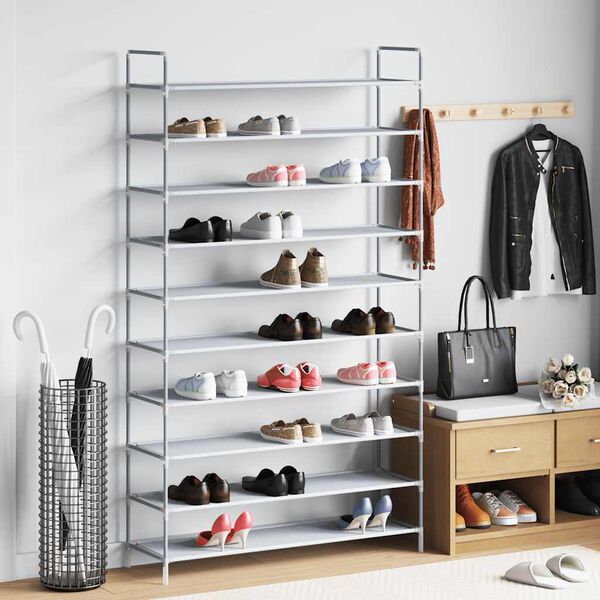 vidaXL Shoe Rack Silver Metal, Plastic, Non-Woven Fabric Large