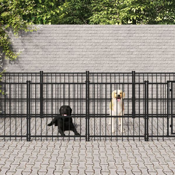 vidaXL Dog Kennel Black Powder-Coated Steel 161.3 sq ft Durable