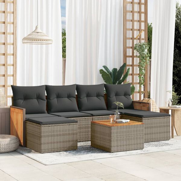 vidaXL Garden Sofa Set Gray PE Rattan 7 Piece Modular Garden Sofa Set