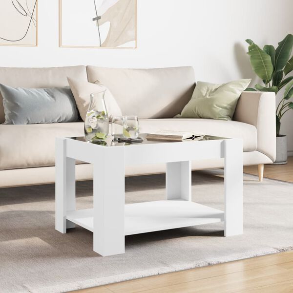 vidaXL Coffee Table White Engineered wood, glass 28.7 x 20.9 x 17.7 in