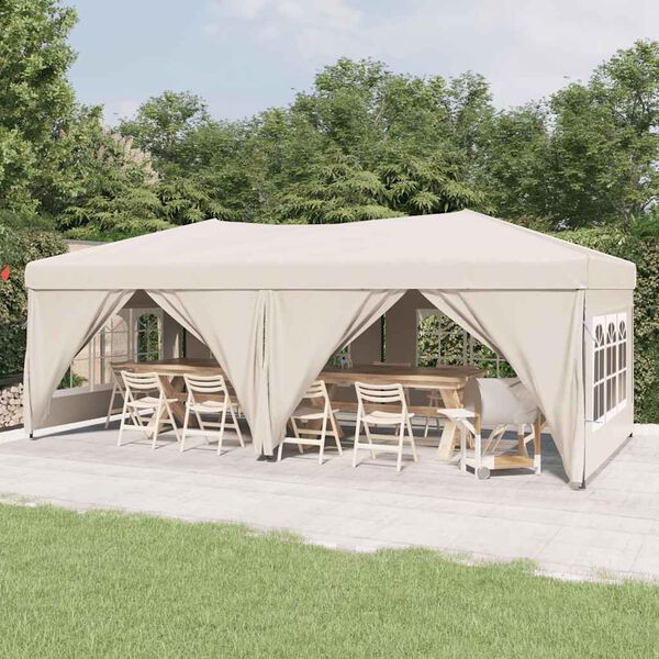 vidaXL Folding Party Tent with Sidewalls Cream 9.8'x19.7'
