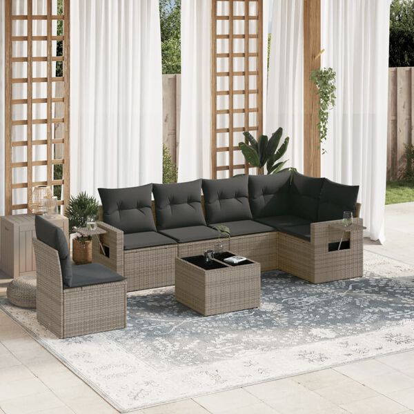 vidaXL Garden Sofa Set Grey PE rattan, powder-coated steel, tempered glass
