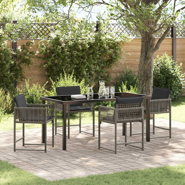 vidaXL Garden Dining Set 5 pcs Gray poly rattan