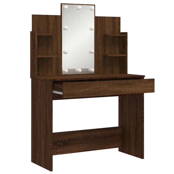 vidaXL Dressing Table Brown oak Engineered wood, glass 37.8x15.7x55.9 in