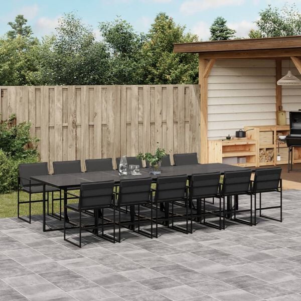 vidaXL Garden Dining Set Black Powder-Coated Steel 13 Piece Foldable