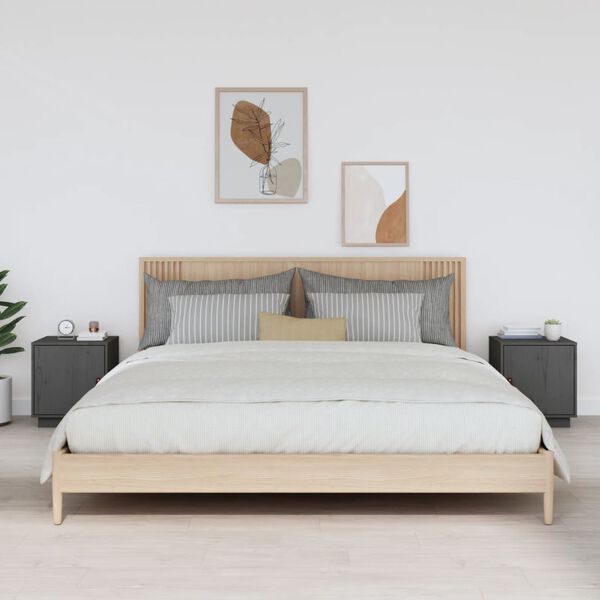 vidaXL Bedside Cabinet Set of 2 Grey Solid pine wood, faux leather