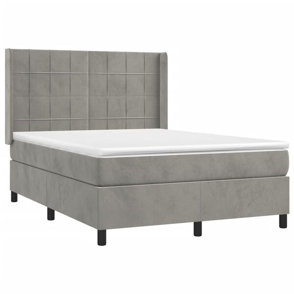 vidaXL Box Spring Bed with Mattress Light Gray 53.9"x74.8" Full Velvet