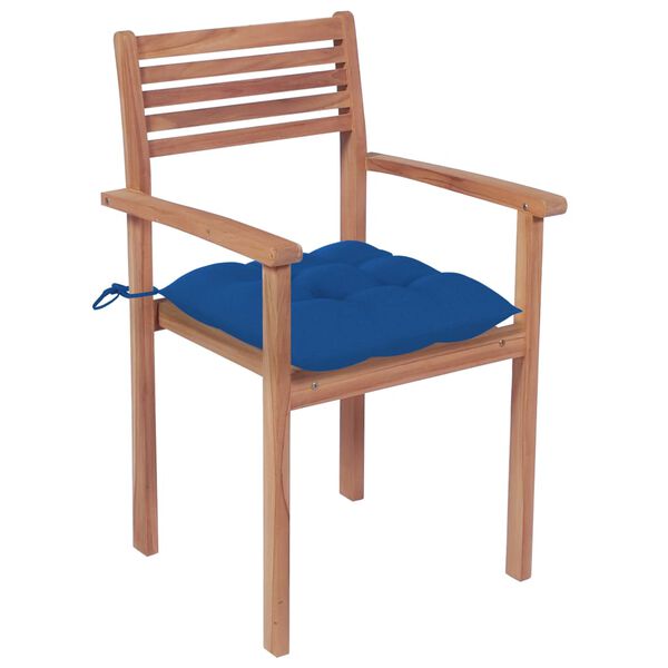 vidaXL Patio Chair Set of 2 Blue cushions, teak wood color