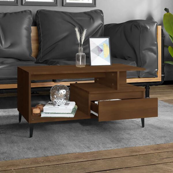 vidaXL Coffee Table Brown Oak Engineered wood, Metal 35.4x19.3x17.7 in