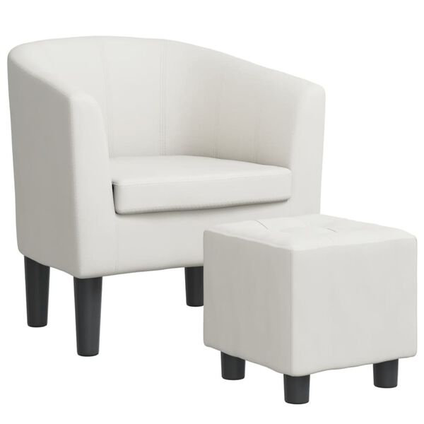 vidaXL Tub Chair White Faux leather, pinewood, plywood Single Footrest