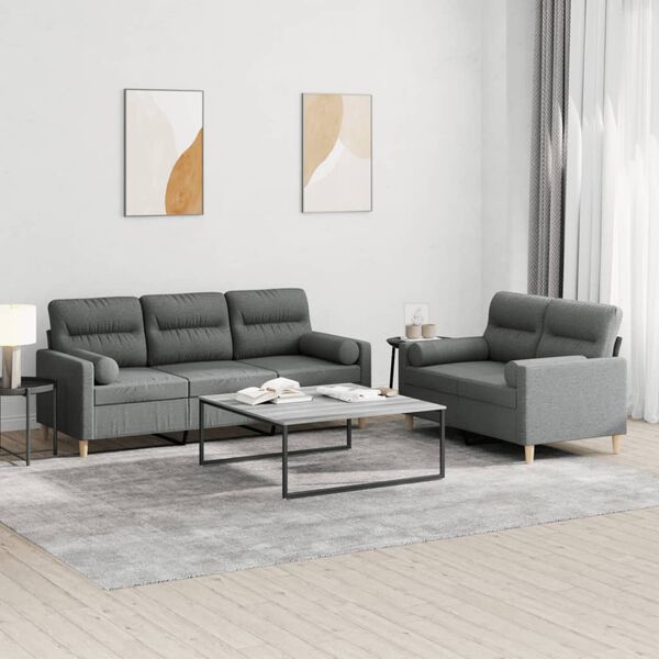 vidaXL Sofa Set Dark Grey Polyester, Plywood, Metal 2-seater Sofa Set