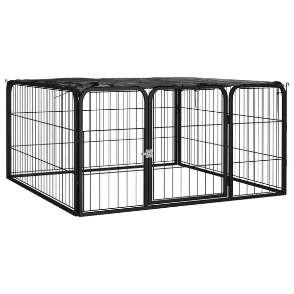 vidaXL Dog Playpen Black Powder-coated steel 39.4 x 39.4 x 19.7 in