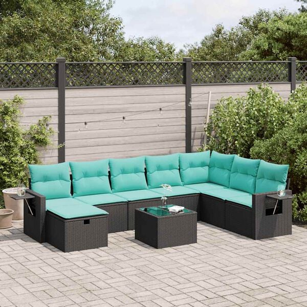 vidaXL 9 Piece Patio Sofa Set with Cushions Black Poly Rattan
