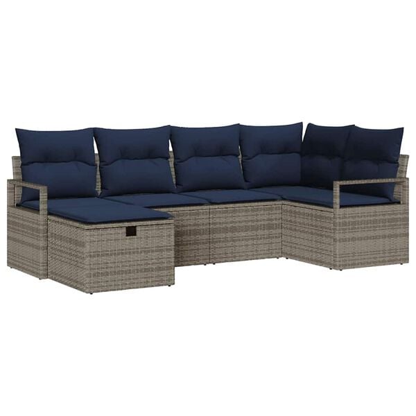 vidaXL Sofa Set with Cushion with Storage Grey and Navy Poly Rattan