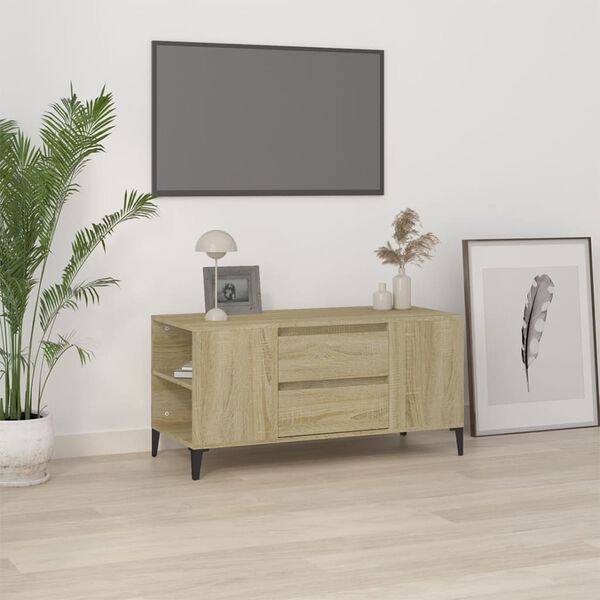 vidaXL TV Cabinet Sonoma Oak Engineered Wood, Metal Medium TV Cabinet