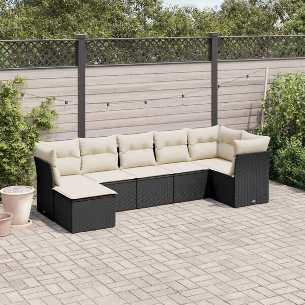 vidaXL Garden Sofa Set Black PE rattan, powder-coated steel, fabric