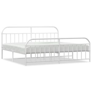 vidaXL Bed Frame White Powder-Coated Steel Double Bed Frame