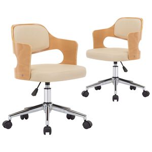 vidaXL Dining Chair Set of 2 Cream Faux leather, bentwood, metal