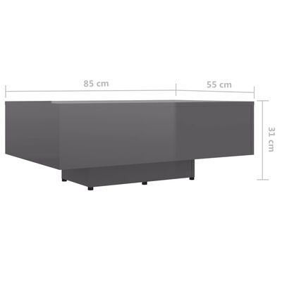 vidaXL Coffee Table High Gloss Gray 33.5"x21.7"x12.2" Engineered Wood