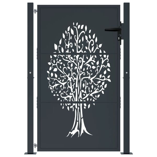 vidaXL Garden Gate Anthracite 39.4x49.2" Steel Tree Design