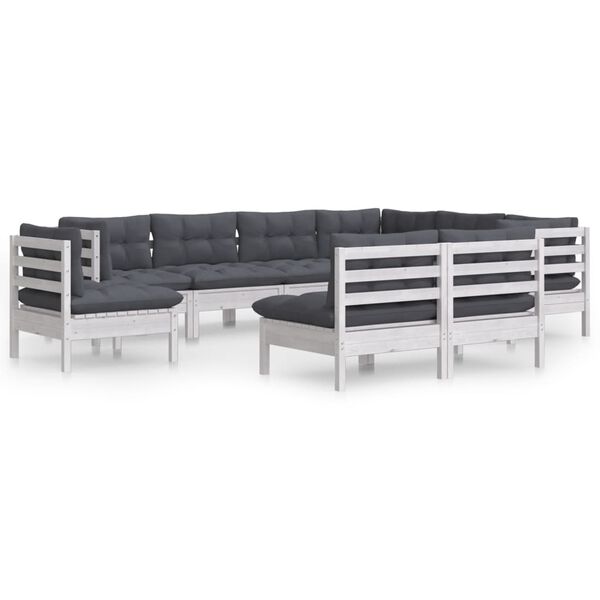 vidaXL Garden Lounge Set White, Anthracite Solid pinewood, 100% polyester