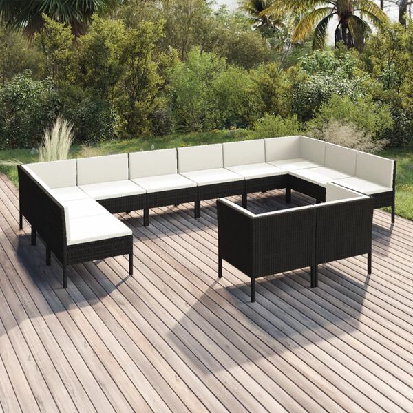 vidaXL Garden Lounge Set Black, Cream White