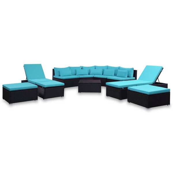 vidaXL Patio Lounge Set Set of 9 Black, Blue