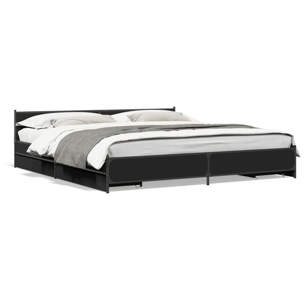 vidaXL Bed Frame Black Engineered wood and steel Full Modern Bed Frame
