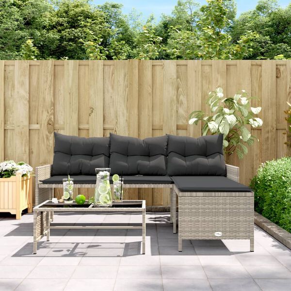 vidaXL Garden Sofa Light Grey PE rattan, powder-coated steel, tempered glass