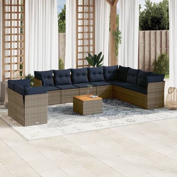 vidaXL 11 Piece Patio Sofa Set with Cushions Gray Poly Rattan