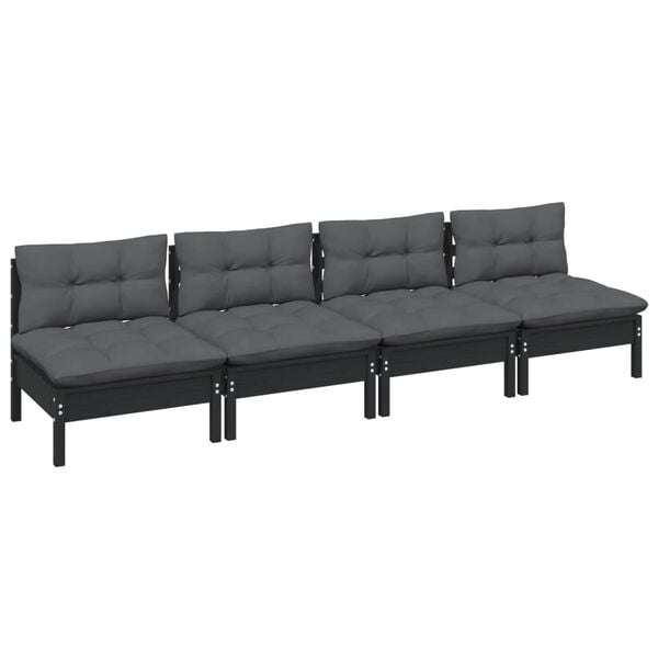 vidaXL 4-seater Garden Sofa Black Solid Pinewood 4-Seater Modular