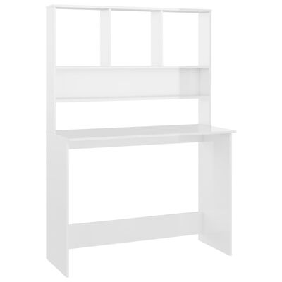 vidaXL Desk with Shelves High Gloss White 43.3"x17.7"x61.8" Chipboard
