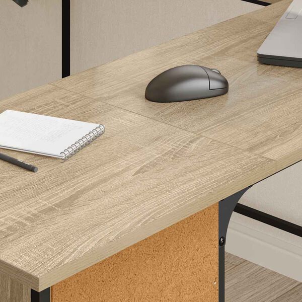 vidaXL Desk Sonoma Oak Engineered Wood, Metal Medium Adjustable Feet
