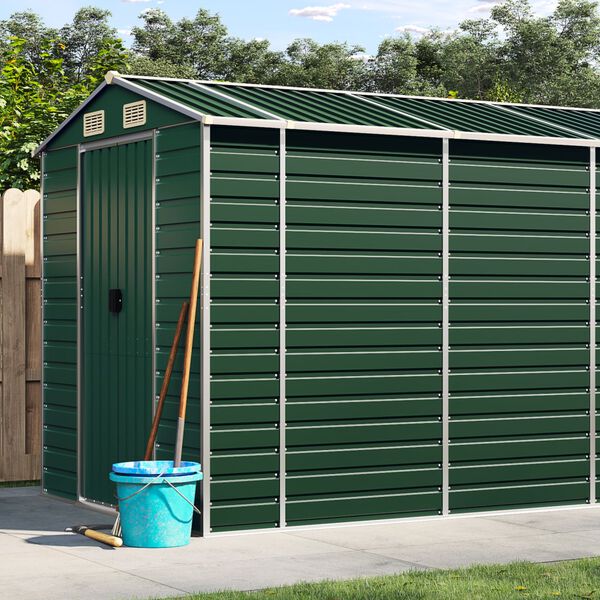 vidaXL Garden Shed Green Galvanized Steel Large Garden Shed