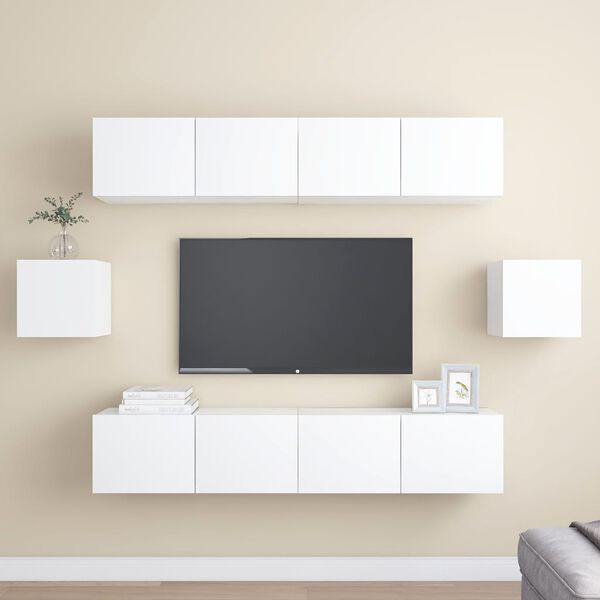 vidaXL TV Cabinet Set Set of 6 White Engineered wood Medium