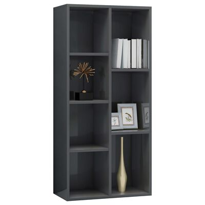 vidaXL Book Cabinet High Gloss Gray 19.7"x9.8"x41.7" Engineered Wood