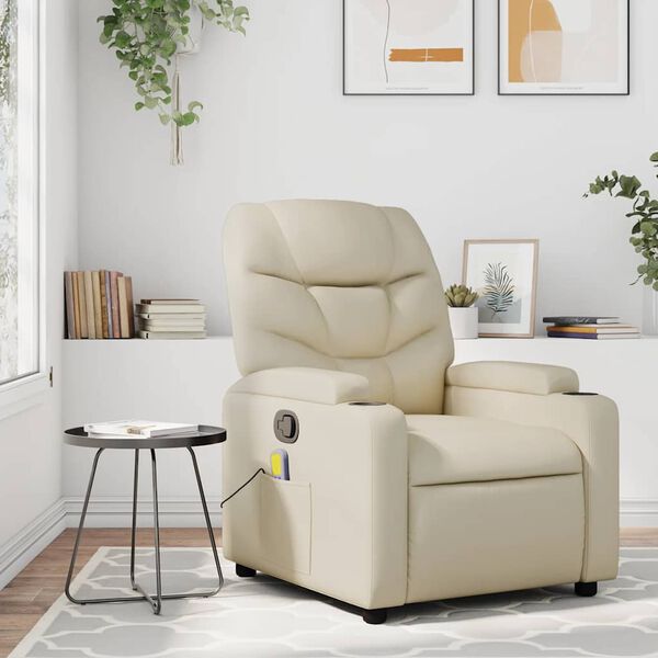 vidaXL Massage Recliner Chair Cream Faux leather, Metal, Plywood Medium