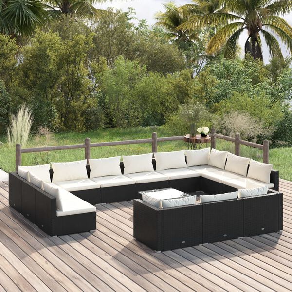vidaXL Garden Lounge Set Black, Cream