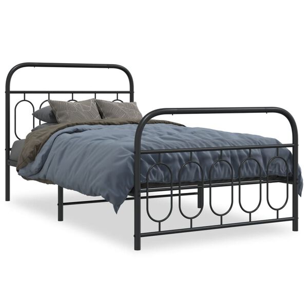 vidaXL Bed Frame Black Steel Single Black Bed Frame Rectangular