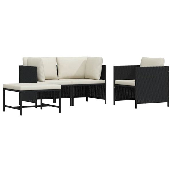 vidaXL Garden Sofa Set Black PE rattan 4 Piece Set Modular