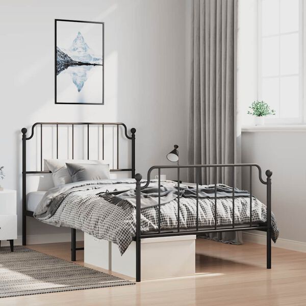 vidaXL Bed Frame Black Powder-Coated Steel Twin Bed Frame Rectangular