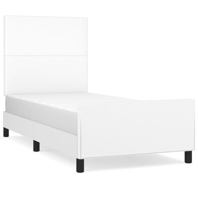 vidaXL Bed Frame with Headboard White 39.4"x74.8" Twin Faux Leather