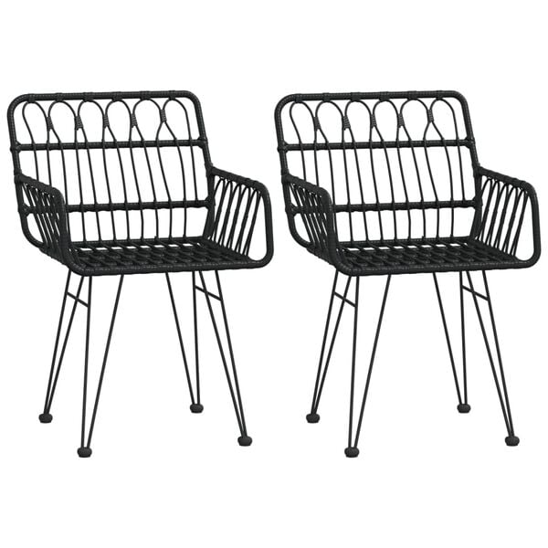 vidaXL Garden Chair Set of 2 Black Steel, Polyethylene