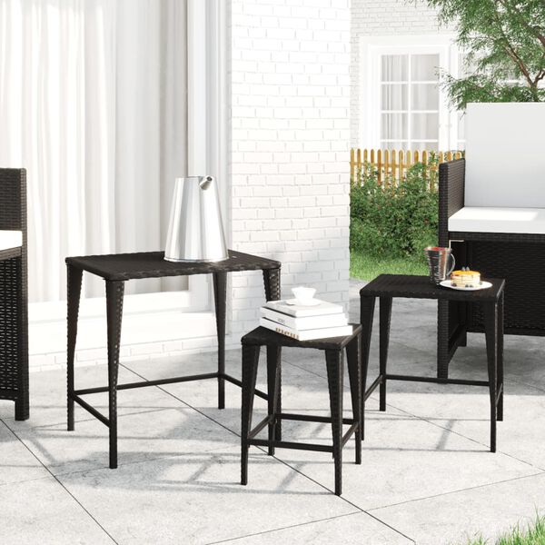 vidaXL Garden Nesting Table Black PE rattan, powder-coated steel