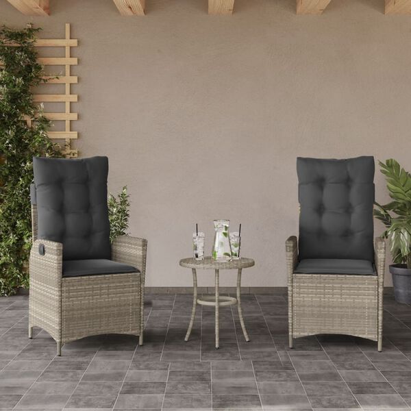 vidaXL Reclining Garden Chair Set of 2 Light grey PE rattan Regular