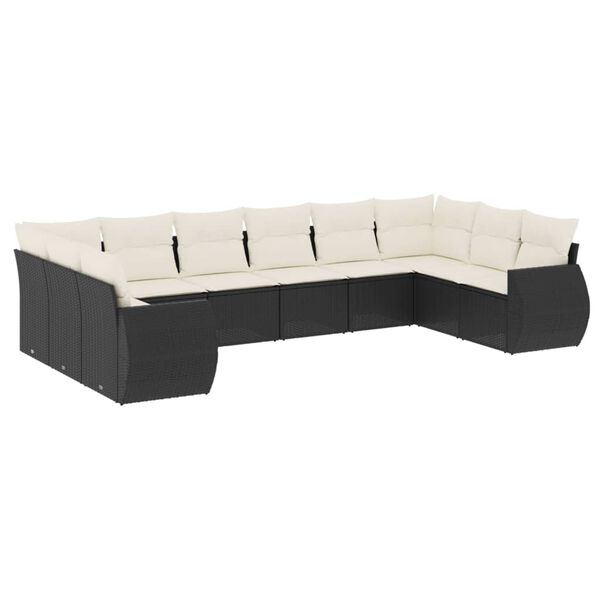vidaXL Garden Sofa Set Black PE Rattan, Powder-Coated Steel Large