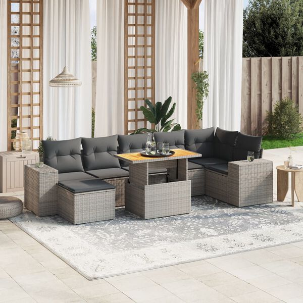 vidaXL Garden Sofa Set Grey PE rattan Large Adjustable Armrests
